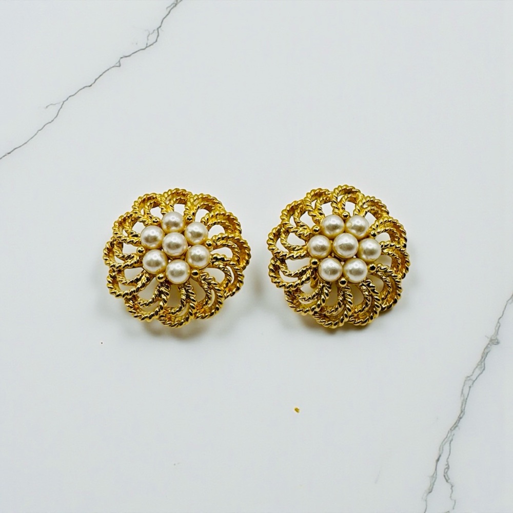 Vintage Napier Gold Tone and Faux Pearl Earrings